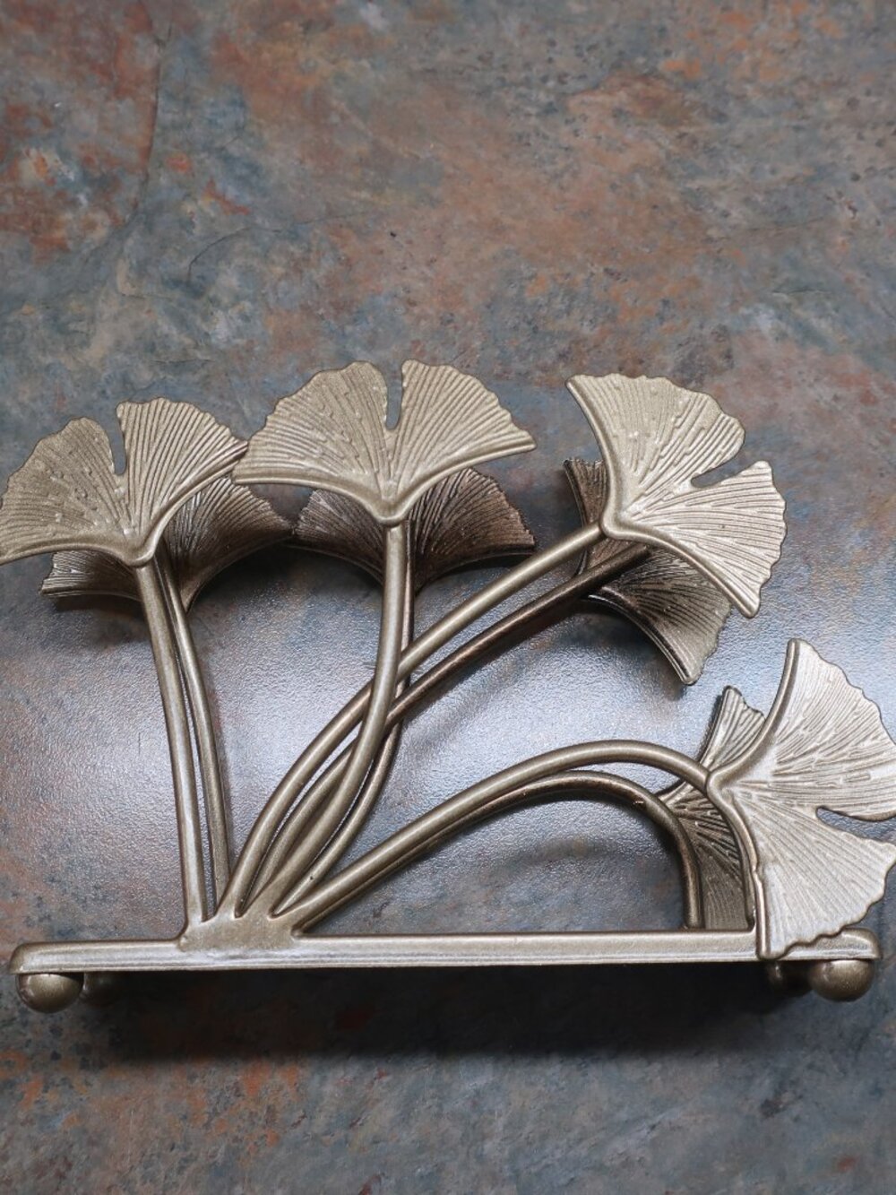 Gingko Leaves Gold Metal Napkin Holder NWOT